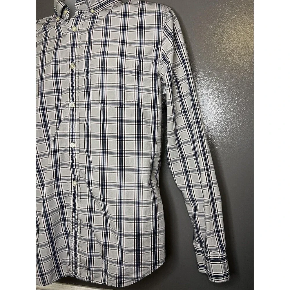 Banana Republic Shirt Mens Medium Gray Plaid Luxe Poplin Slim Fit Button Down